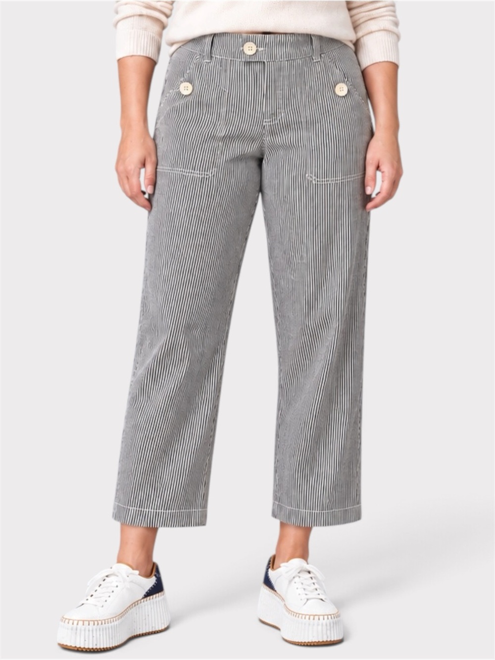 B.U.M. Equipment Y2K Grey and White Striped Cotton Pants Size 16
